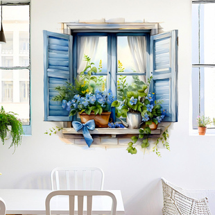 3d立体贴画墙贴装饰自粘假窗户装饰画防水防潮风景画墙壁美化贴纸