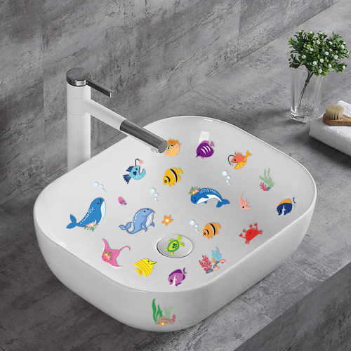 可爱小鱼洗手池装饰贴纸卫生间浴室瓷砖装饰贴纸自粘防水墙贴画