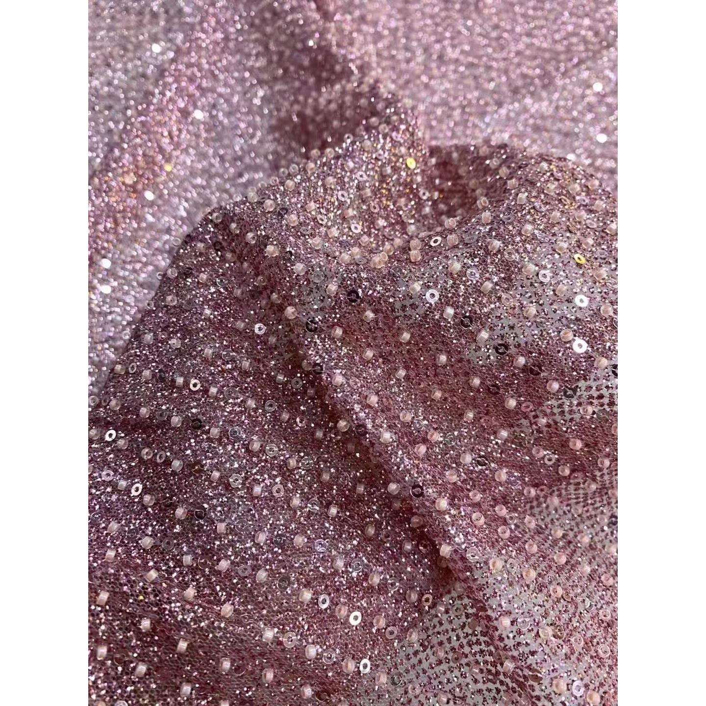 满幅法式亮片珠管泡珠面料重工珠管绣 婚纱礼服宴会服 女装连衣裙