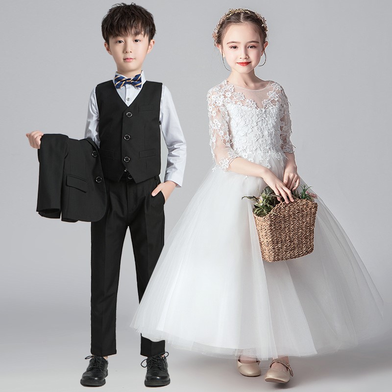 女童参加婚礼连衣裙花童婚礼小女B孩礼服K秋季参加婚礼的小礼服套