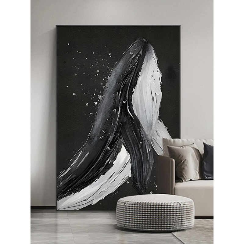现代简约客厅装饰画黑白抽象鲸鱼沙发落地画高级感玄关挂画寓意好