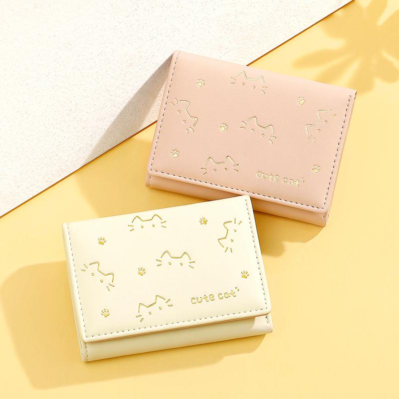 韩系卡通猫咪钱包女短款可爱迷你大容量卡包钱夹学生三折叠零钱包