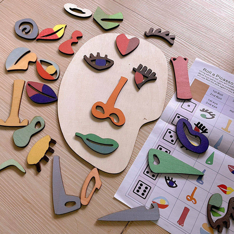跨境爆款五官认知玩具WoodenMontessoriPuzzles人脸拆卸积木拼图