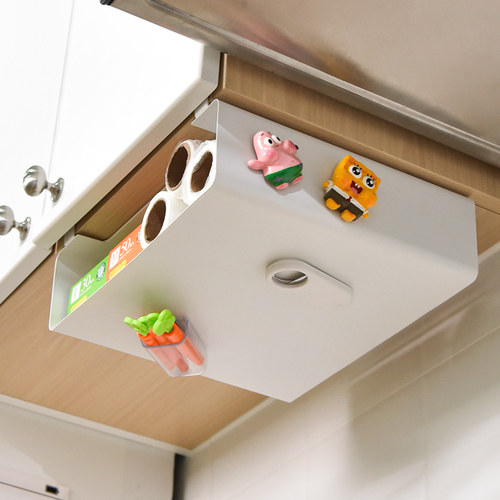 免打孔橱柜下挂置物架分层挂篮保C鲜膜袋收纳盒厨房吊柜内挂架悬