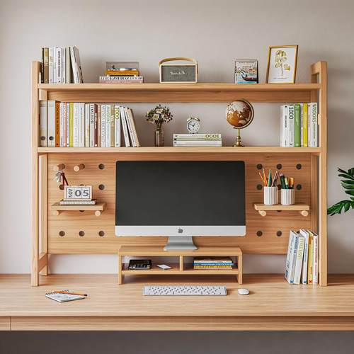 书架桌面实木置物架多层洞u洞板整理架学生电脑桌多功能简易收纳