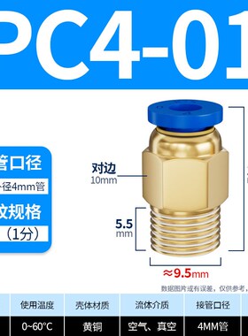 气动快插快接接头PC10-03气管6-01快速8-02螺纹直通接头12-04/16
