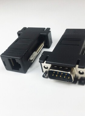 黑色网口母转DB9公母 RJ45转串口9针9孔 com接头 RS232/8P8c 黑胶