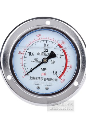 yn100轴向100表盘耐震压力表1.6Umpa  带油