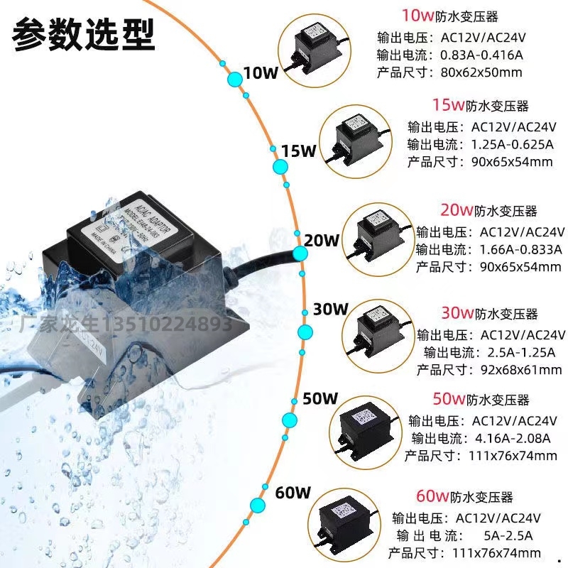 AC12V24V400500W防水环形变压器1000W监控球机喷泉水底地埋景观灯