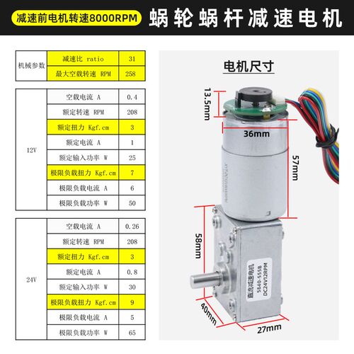 微型5840-555带编码器蜗轮蜗杆电机直流减速12v24v可调慢速小马达