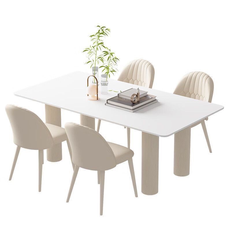 奶油风纯白岩板餐桌现代简约轻奢小户型家用长方W形餐桌椅组合