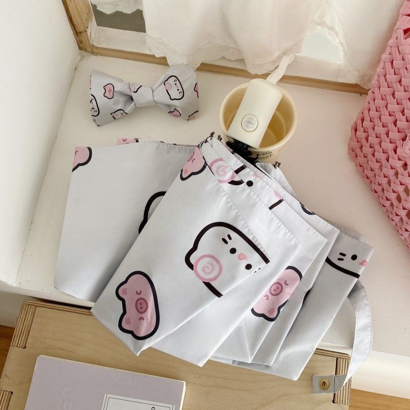 小猪kt猫d雨伞学生专用三折八骨折叠自动伞防紫外线黑胶遮阳伞便