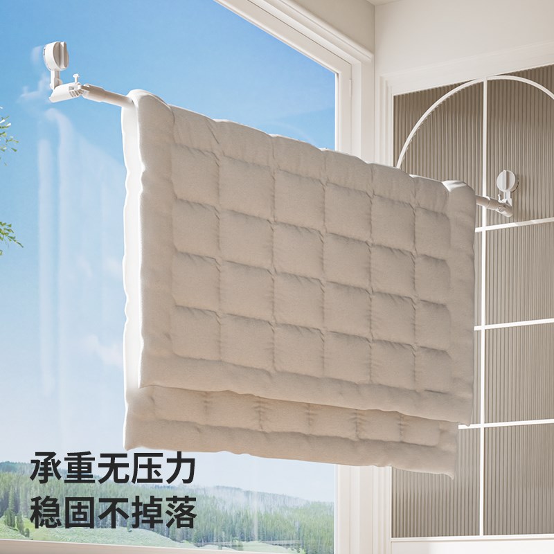 阳台晾衣杆一整根晾杆加厚伸缩杆固E定式挂衣架单根杆子吸盘晾衣