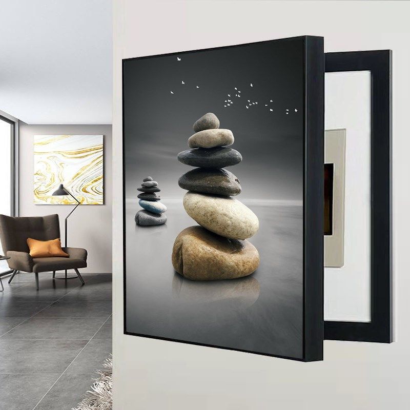 大自然森林草地风景电表箱装饰画免打孔竖款侧开空开配电箱画竖版