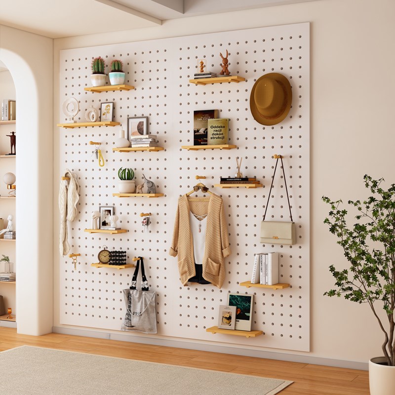 洞洞板置物架实木墙q上挂衣架入户玄关隔板衣帽架墙上挂衣架