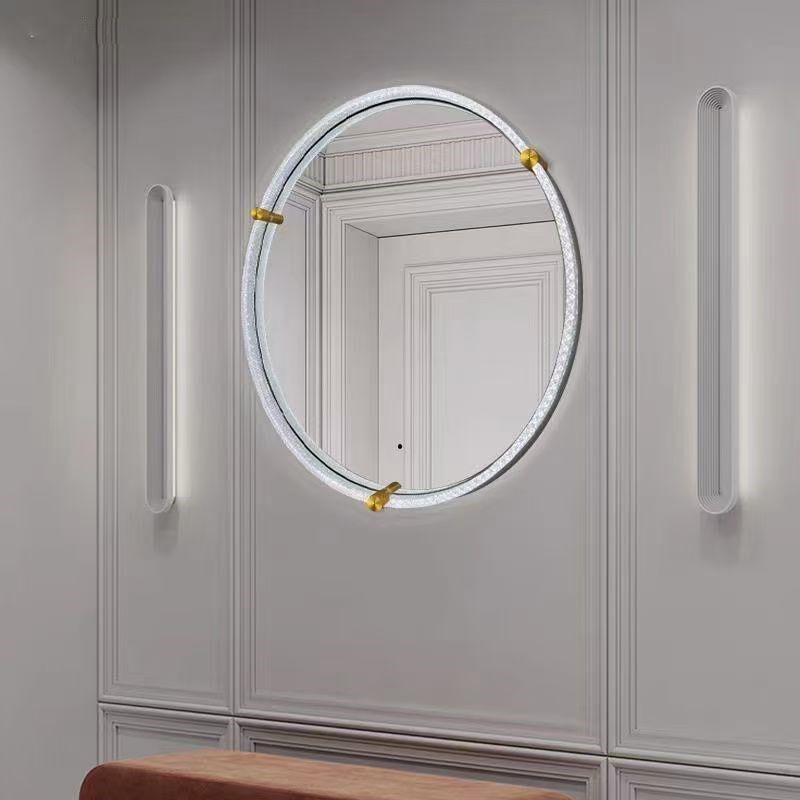 卫生间洗手台fled灯智能浴室镜子法式挂墙创意圆形镜梳妆台化妆镜