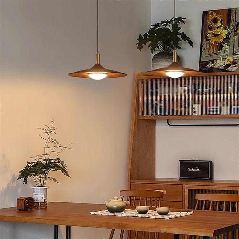 可升降餐厅吊g灯飞碟实木中古主卧室灯复古侘寂风吧台餐桌轨道灯