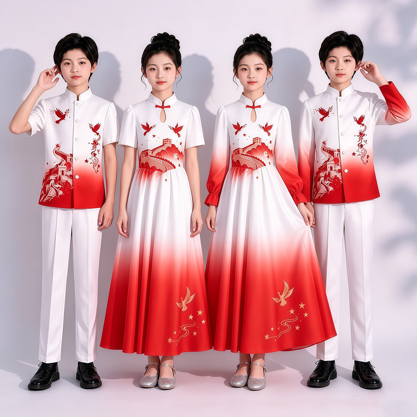 儿童合唱演出服中国风中小学生红歌爱国朗诵比赛男童女童表演服装图片