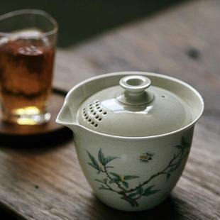 汝窑手抓壶复古陶瓷茶壶景德镇盖碗单个过滤泡茶器茶碗 橘子熟了
