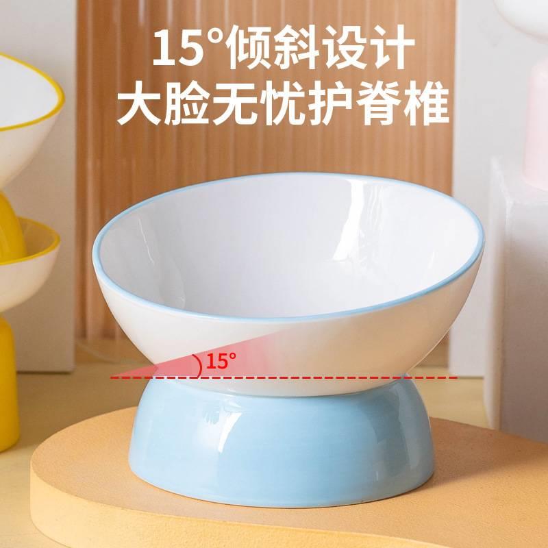 猫咪陶瓷碗纯色平口碗斜口碗狗狗饭食盆饮水碗防打翻狗碗宠物食具