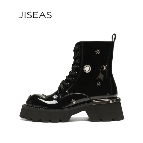 JISEAS设计师款金属漆皮马丁靴女
