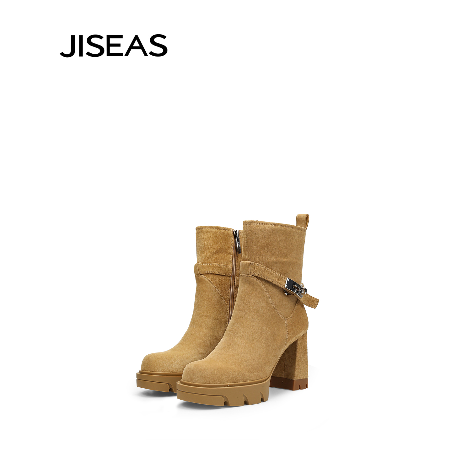 真皮增高粗跟瘦瘦靴女