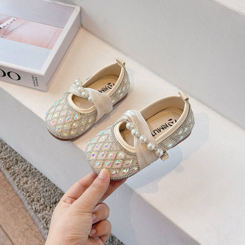 真皮女童小皮鞋2026春秋季新款闪钻洋气玛丽珍公主鞋软底防滑单鞋