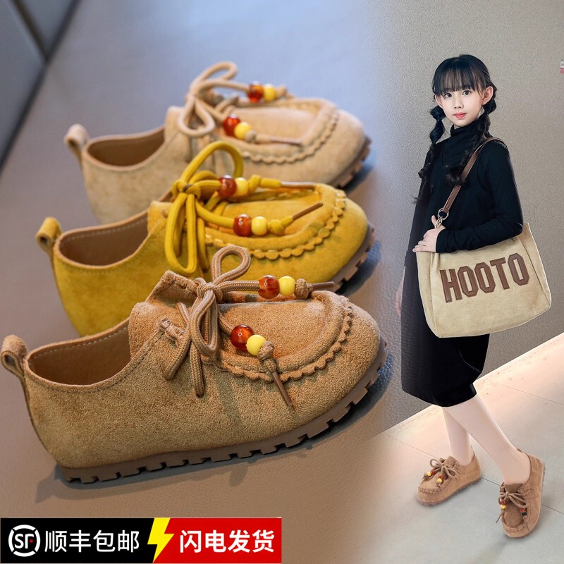 女童皮鞋春秋新款公主鞋豆豆鞋