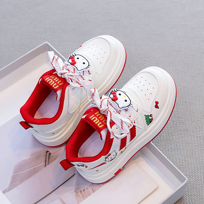 真皮女童小白鞋2026春秋新款运动鞋卡通HelloKitty板鞋透气休闲鞋