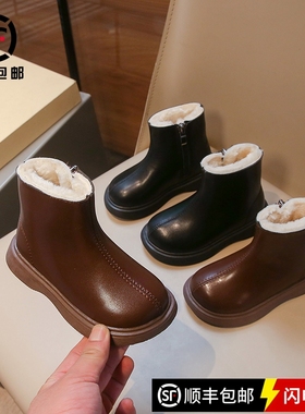 女童马丁靴秋冬季新款儿童加绒皮靴英伦风公主短靴防滑保暖大棉靴