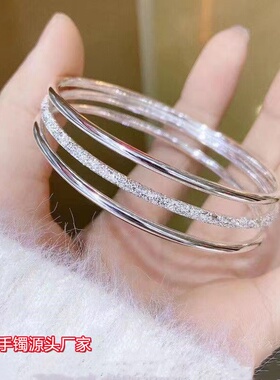 s999纯银手镯女实心闭口手环镯子三生三世平安锁莫比乌斯铜钱厂家