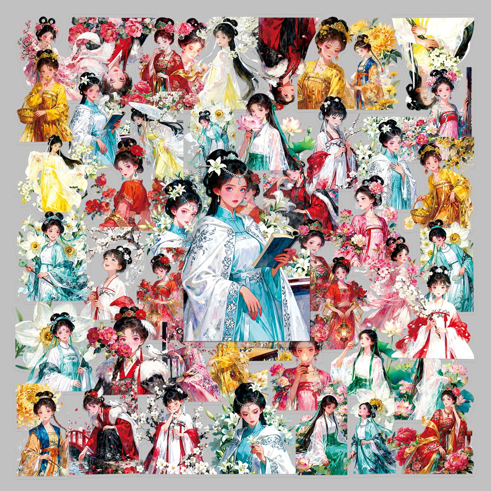 100张十二花神透明手帐贴纸女孩儿童手账本素材高颜值可爱卡通防水