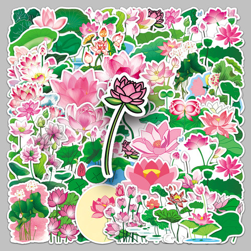 100张荷花荷叶贴纸国风防水装饰
