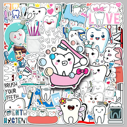 100张爱护牙齿洗漱台防水贴纸