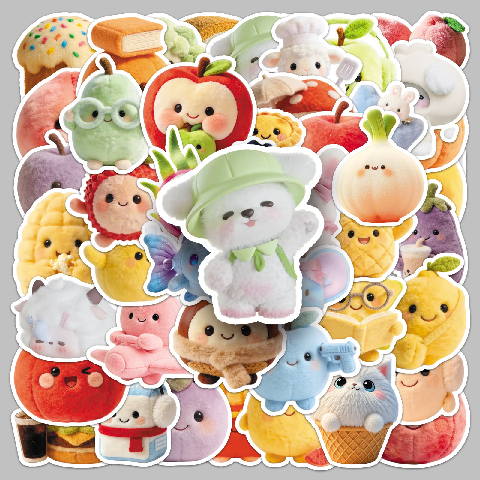 102张简约ins毛绒玩具可爱贴纸女孩茄子西红柿水果蔬菜头像咕卡