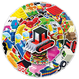 102张积木儿童玩具贴纸潮流酷玩卡通DIY创意图案装饰贴画手机壳吉他汽车电脑冰箱手账文具平板电动车防水贴纸