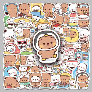 120张一二和布布贴纸ins风可爱小熊猫情侣手帐创意DIY防水装饰电脑桌面周边文具盒水杯充电宝iPad行李箱贴纸