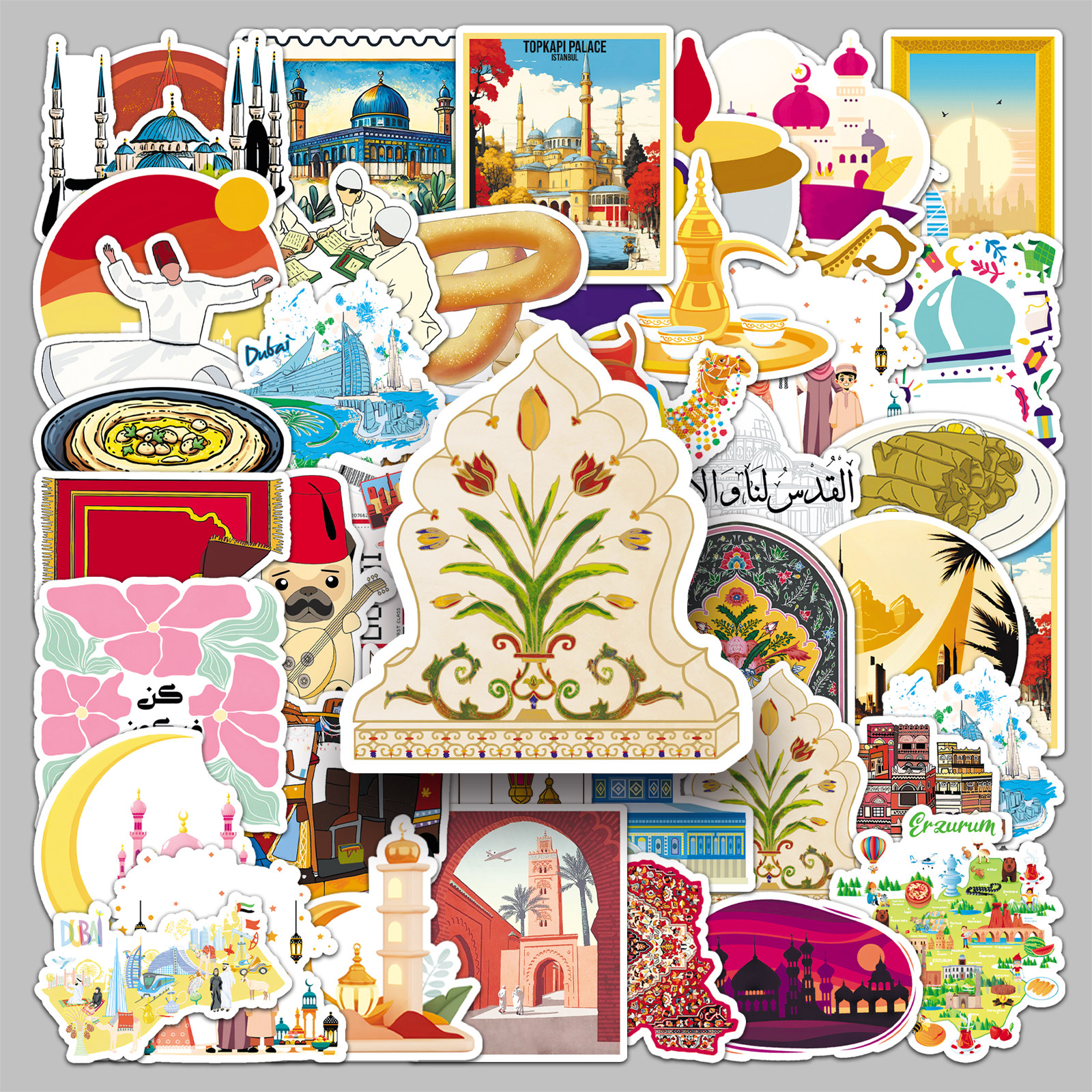 100张中东风格装饰贴纸阿联酋ARE迪拜帆船酒店哈利法塔防水旅行