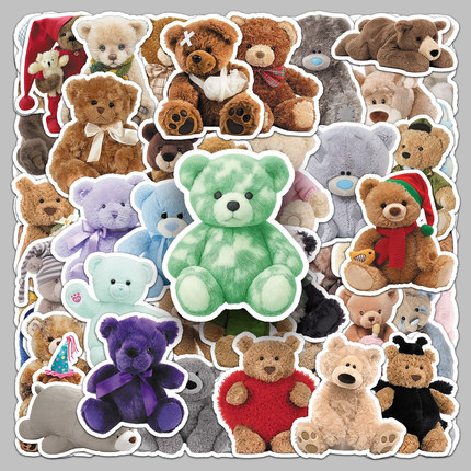 100张ins小熊玩偶手帐贴纸可爱少女心玩具创意diy装饰防水手账本行李箱滑板吉他头盔文具日记笔记本电脑贴纸