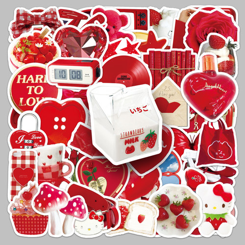 100张红色ins风手帐贴纸咕卡礼物