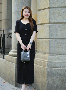 XYD71455法式纯色立体拼接优雅感显瘦高级感小众大码气质连衣裙