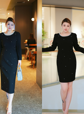 【直筒】XYD71229/XYD71266赫本镶钻圆领气质贵气钉钻大码连衣裙