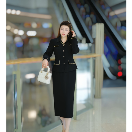 XYD71752/XYD71753秋季气质套装小香风外套连衣裙大码女装两件套