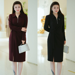 XYD71769/XYD71774加绒绑带捏褶中长款大码连衣裙拉链大码女装