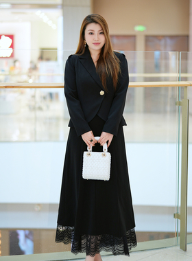 XYD71036/XYD71442高级质感西服优雅大码蕾丝西装裙两件套装
