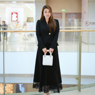 XYD71036/XYD71442高级质感西服优雅大码蕾丝西装裙两件套装