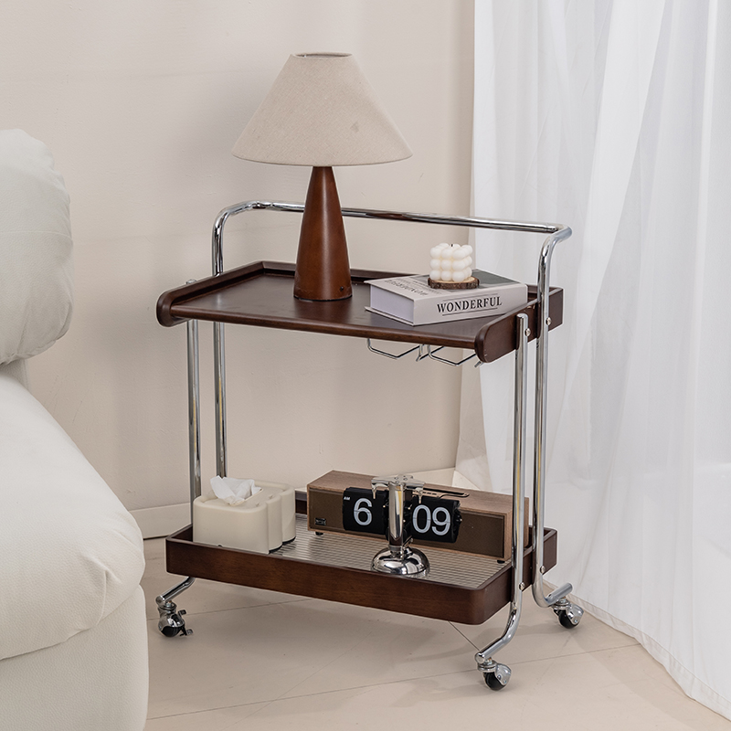 homechoice实木复古小推车置物架子可移动边几客Z厅零食餐车