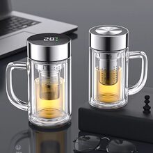 玻璃杯茶杯办公茶水显硼硅食品级耐高温水杯分离容量男大双层温高