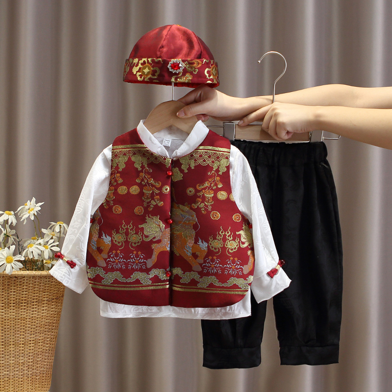 男童唐装中国风抓周服春s秋季周岁礼服男宝宝婴幼儿童中式汉服套