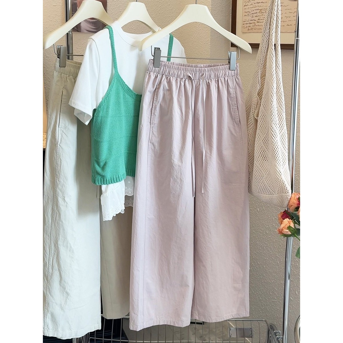 超亲肤洗水棉~夏季新款日系文艺松紧腰抽绳休闲阔腿裤宽松九分裤,女装/女士精品,大码裤装,淘宝优惠券,粉丝福利购,淘宝优惠卷